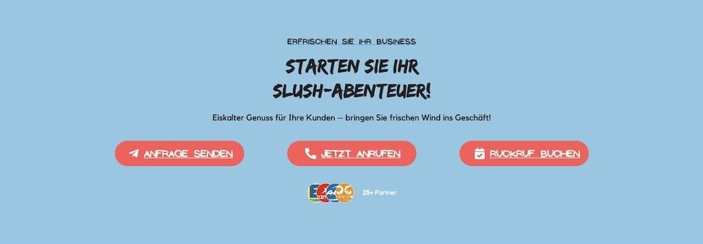 MonsterSlush CTA-Sektion mit Anfrage, Telefon und Rückrufanfrage MonsterSlush CTA-Sektion mit Anfrage, Telefon und Rückrufanfrage