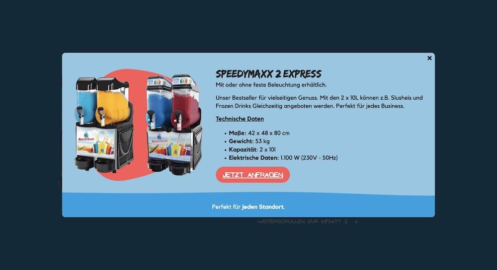 Slush-Maschinen Popup mit mehr Informationen Slush-Maschinen Popup mit mehr Informationen