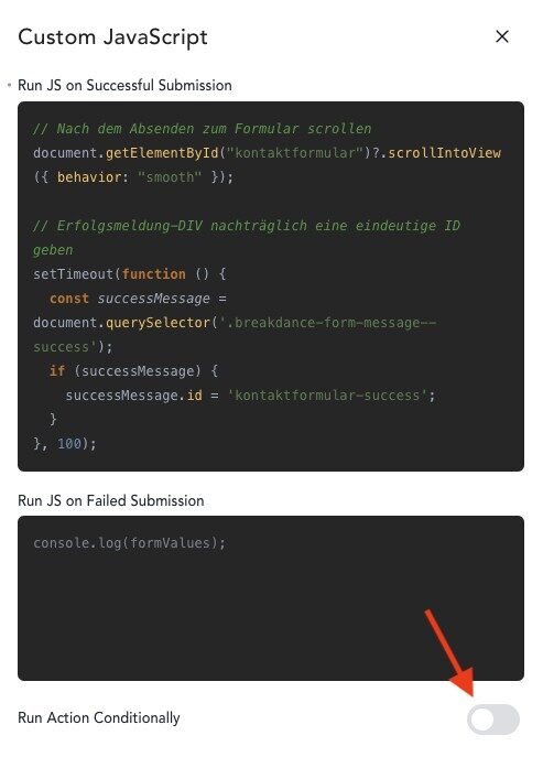 Breakdance Condition Custom JavaScript