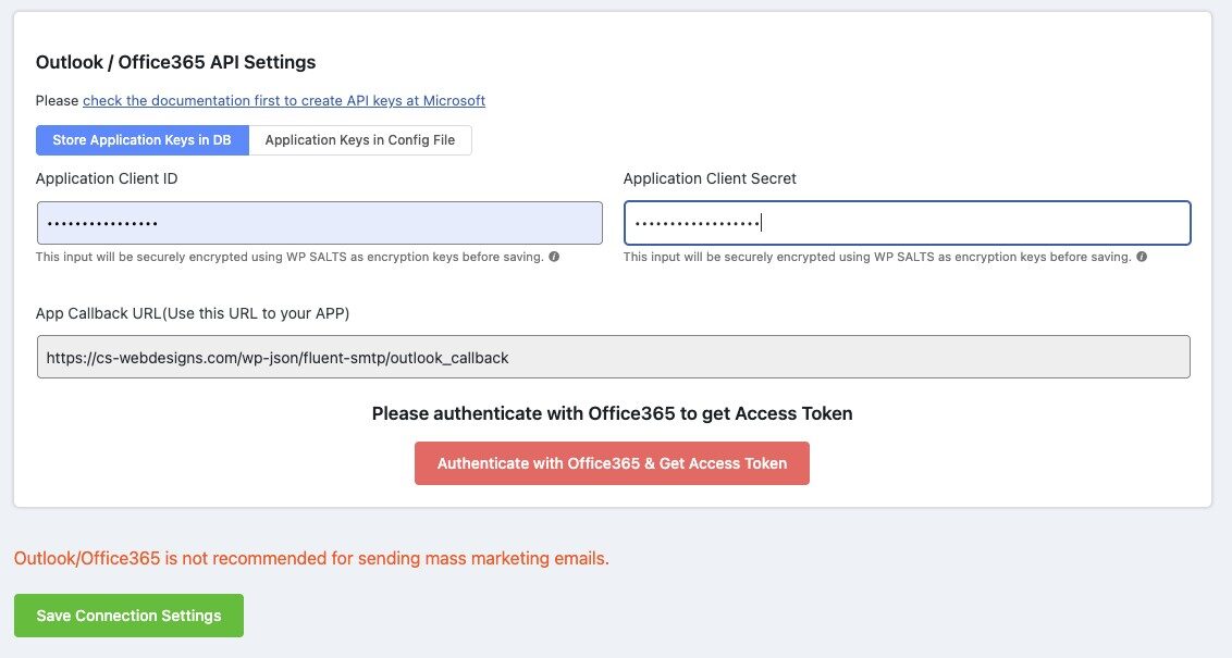 FluentSMTP MS Office 365 API Settings
